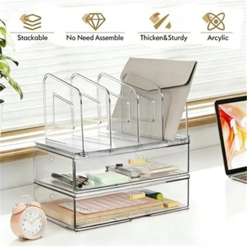 Acrylic Desk Organizer Clear Drawer File Holder Pen Storage Office Supplies Set